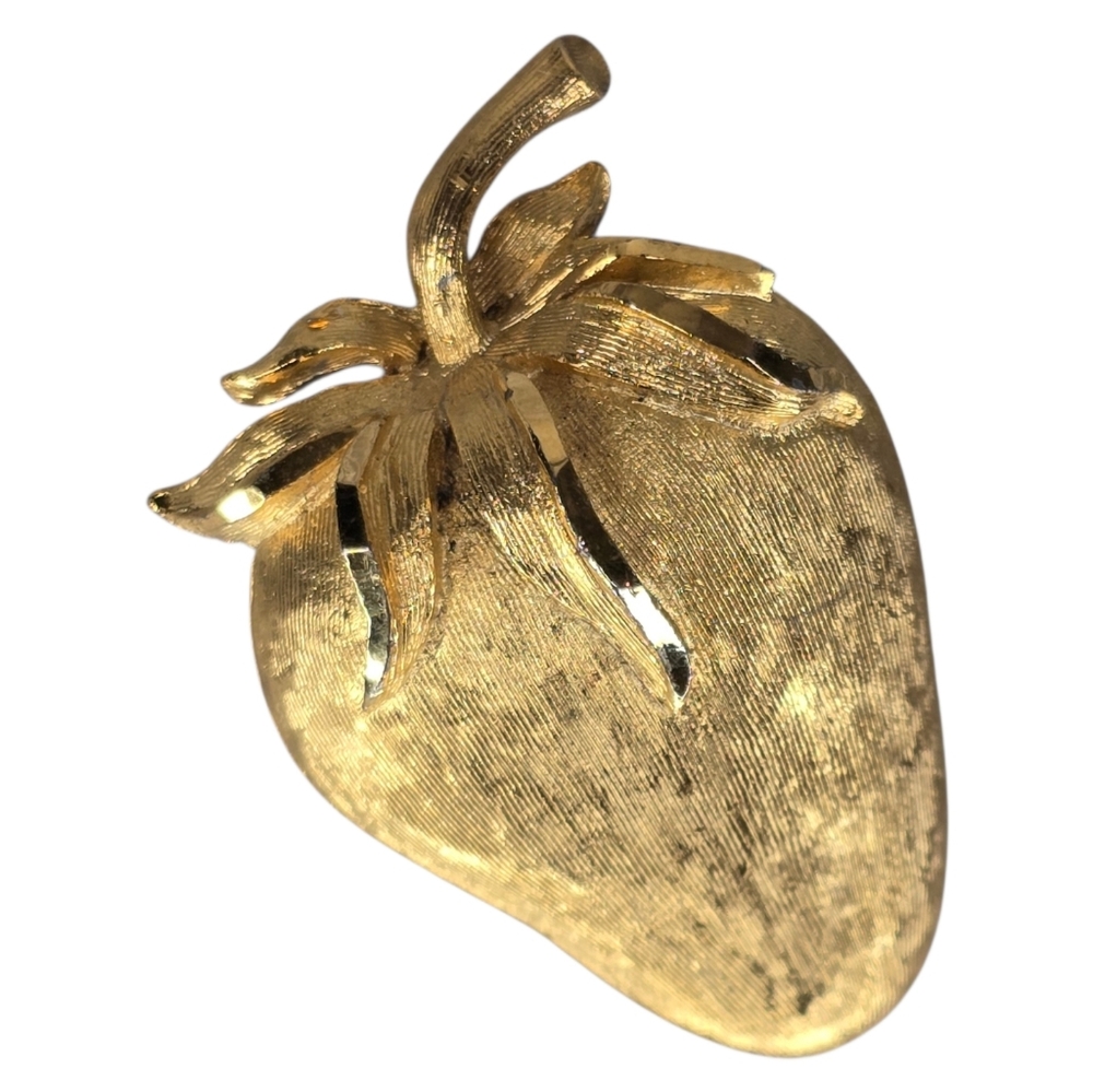 Vintage Gold Strawberry Brooch Pin Eclectic Retro Boho Chic Dressy